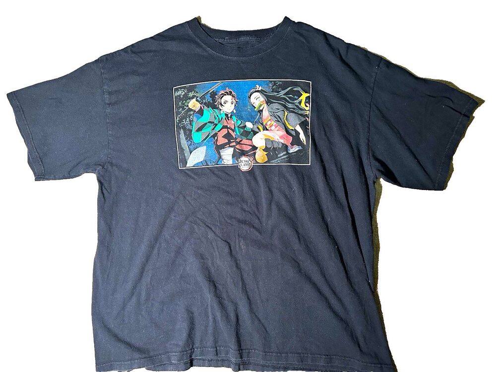 Demon Slayer Tanjiro & Nezuko Black Graphic Crew Neck T-Shirt Men 2XL